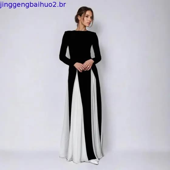 Vestido De Festa Solto Casual Feminino De Manga Comprida Com Bloqueio De Cores