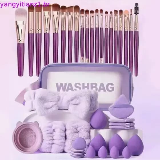 LOVETAG 33/40/42 Pçs Pincéis De Maquiagem E Esponjas Conjunto Marrom Puff Beleza Ovo Bandana Pulseira Removedor Kit Ferr
