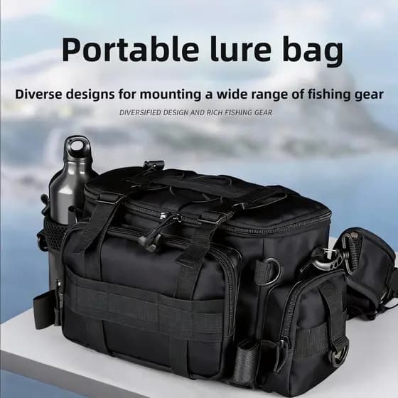 Novo estilo de bolsa para equipamentos de pesca, Design de camuflagem forte, bolsa para ferramentas de pesca multicamada