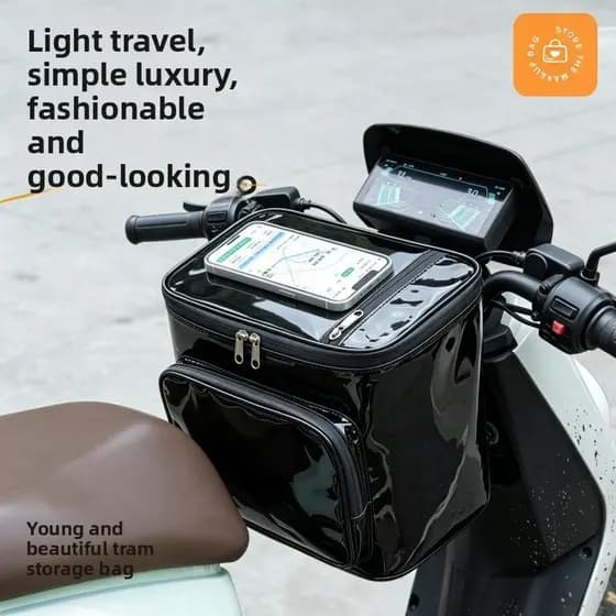 Bolsa de armazenamento frontal PU para carro, motocicleta, bicicleta elétrica, armazenamento Universal, bolsa de armazen