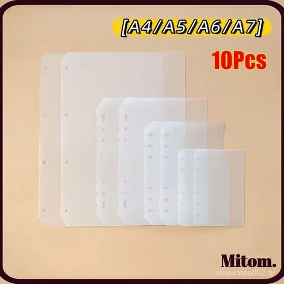 Divisor De Notebook MITOM 10 Unidades , Acessórios De Papelaria A4 A5 A6 A7 Separador De Papel Interno , Transparente