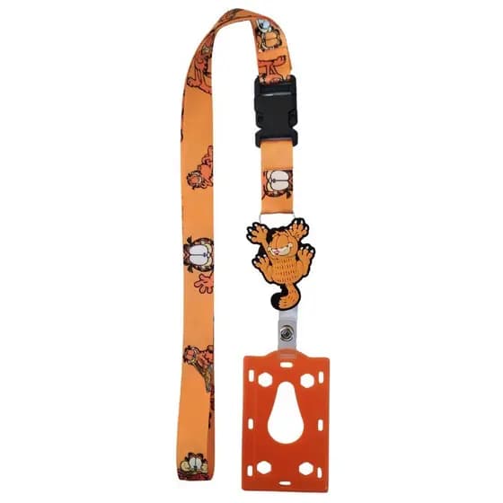 Kit Cordão Garfield com Fecho Engate Rápido + Porta Crachá Retrátil Garfield + Porta Cartão Laranja