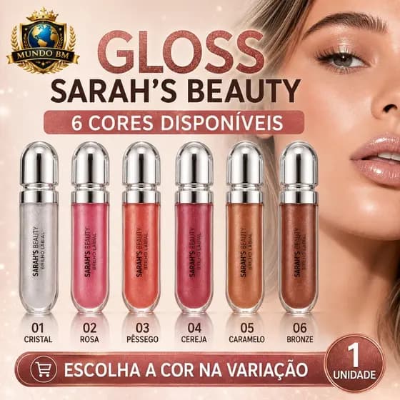 Gloss Labial Sarah's Beauty Brilho Intenso Hidratante Efeito Molhado 6 Cores