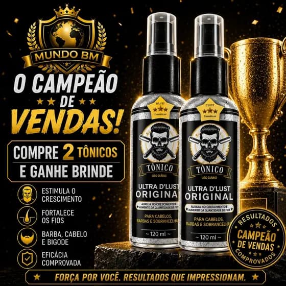 ⭐ Kit 2 Tônicos Capilares Ultra D’Lust Original 15% 120ml cada | 2X = 240ml | Presente Dia dos Pais para Barba e Cabelo