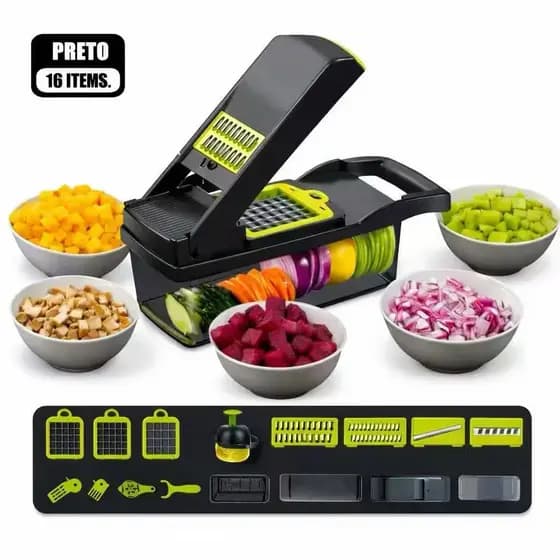 Picador Vegetal 16 em 1 Manual Cortador Dados Fatias Ralador para Legumes e Frutas Utensílio de Cozinha