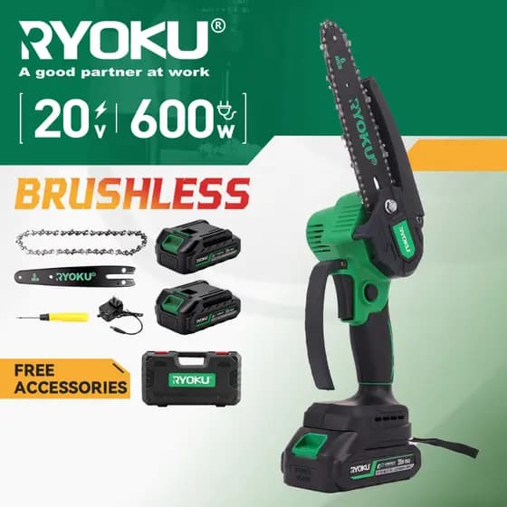 Motoserra Elétrica Brushless Portátil 6'' 2 Baterias Maleta RYOKU