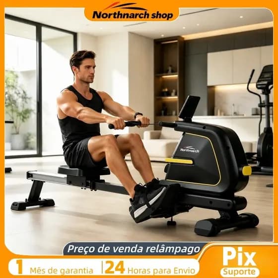 Máquina de Remo Multifuncional com Trainer Abdominal e Cabo de Tração - Equipamento de Academia em Casa Dobrável