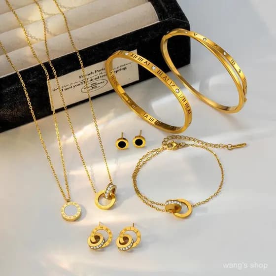 Colar clássico e popular com numerais romanos, não desbota, requintado e luxuoso, conjunto de colar, pulseira e brincos