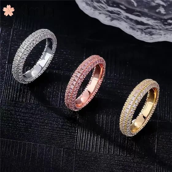❤ Luz de luxo Original três cores venda quente Micro-incrustado cheio de diamante rosa anel de ouro feminino Design de a