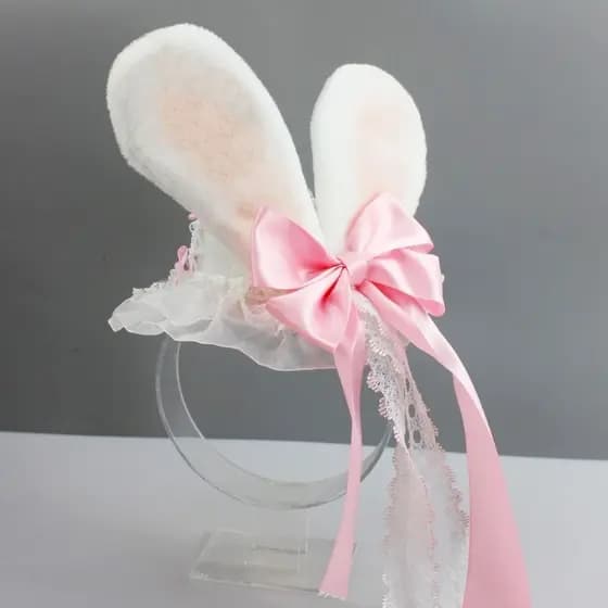 YOIOI Anime Orelhas De Coelho Chapéu Pequeno De Renda Bowknot Com Grampo De Cabelo Para Entusiastas De Mulheres
