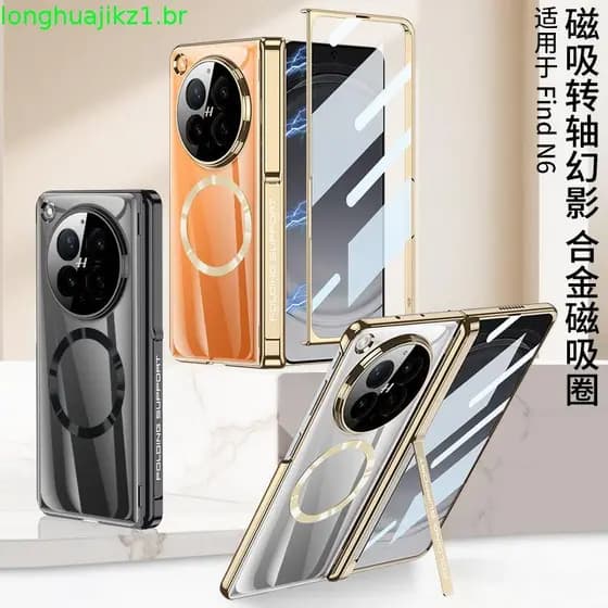 Capa Magnética De Plástico Para OPPO Find N6 Suporte Articulado Proteção De Tela De Vidro Transparente