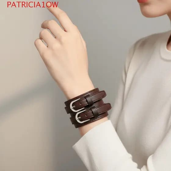 PATRICIA1OW Pulseira Com Design De Cinto De Duas Fileiras , Joias De Pulso Estilo Euro-Americano De Couro De Alça Dupla