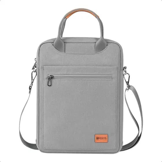 Bolsa para Notebook 13 Polegadas Slim Acolchoada Cinza ou Preto com Alça de Ombro e Vários Bolsos