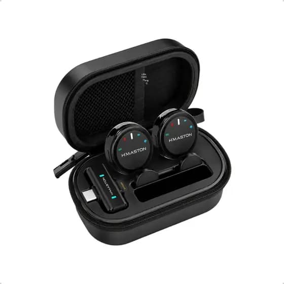 Microfone Lapela Sem Fio H'Maston MK24 Duplo Anti Ruído ENC Android iPhone USB-C Lightning