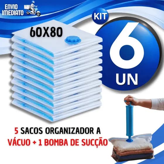 Combo Sacos Organizadores A Vácuo 60x80 Com Bomba Manual Organização Roupas Viagem Armário Utilidade