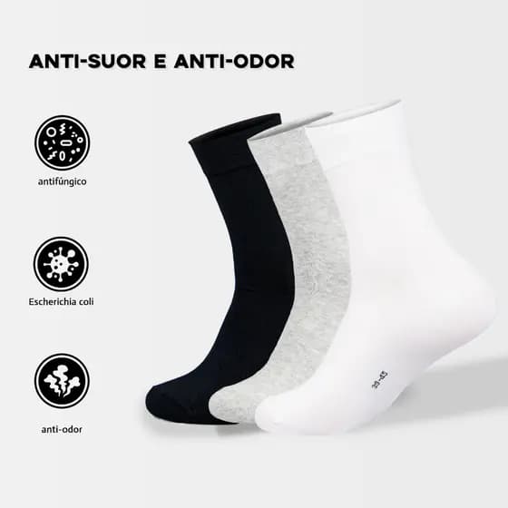 Kit 3 Pares Meias Antibacterianas Unissex Antiodor Respiraveis para Homens e Mulheres