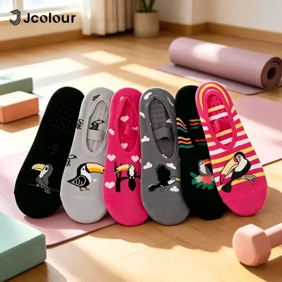 Jcolour Kit 3/4/6 Meias Sapatilhas Antiderrapante Pilates Yoga Hidroginástica Academia Dança Respirável
