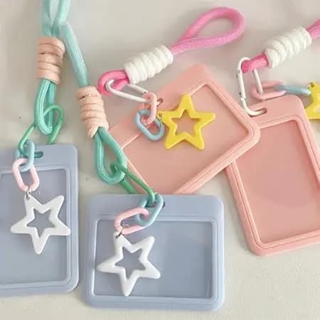 Porta-Cartões de Fotos Fofos, Porta-Photocards Kpop, Capa Protetora Transparente para Cartões de Estrelas com Chaveiro 9