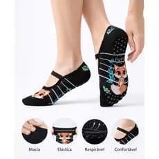 Kit 3 Meias Sapatilha Antiderrapante 35/40 Divertida Atoalhada Pilates Yoga e Hidroginástica Conforto Premium(A)