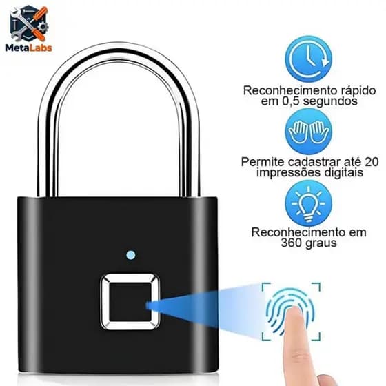 Cadeado Inteligente Impressão Digital Sem Chave Suporte 20 Digitais Portátil