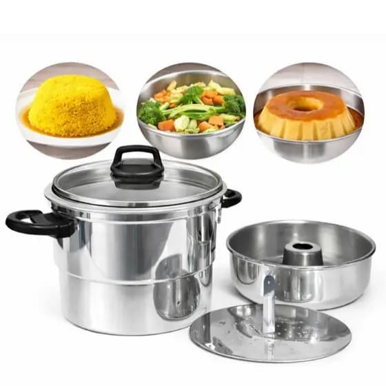 Panela Multiuso 3 em 1 Cuscuzeira Pudim No Banho Maria Legumes Vapor Aluminio Polido PROMOÇÃO