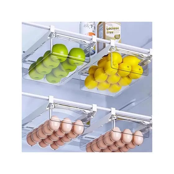 Caixa de armazenamento de gaveta de geladeira cesta de suspensão interna ovos cozinha fresco-mantendo Freezer Rack levan