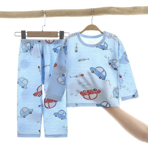 Roupas para casa das crianças terno 2026 verão meninos meninas pijamas do bebê Ultra-fino oco respirável de manga compri