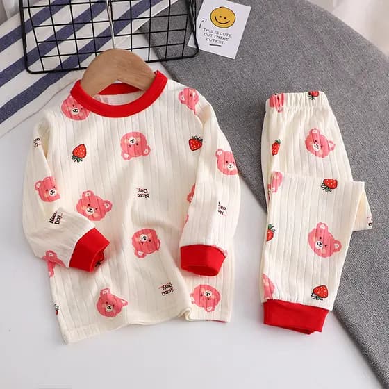 Algodão puro primavera outono conjunto de roupa interior infantil Jacquard meninos meninas bebê de manga comprida roupas