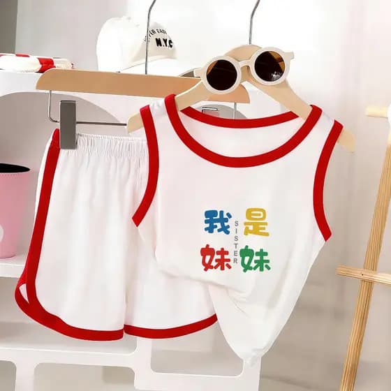 Eu sou irmã ~ colete de algodão puro verão novo estilo elegante estilo fino pequeno médio crianças bebê sem mangas t Sho