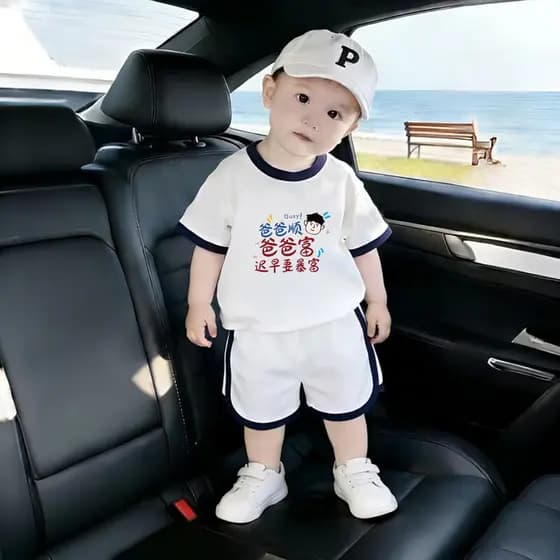 Pai Shun Dad Fu ~ Meninos Verão Camiseta de Manga Curta Terno 2026 Novo Estilo Médio Pequeno Crianças Estilo Fino Desgas