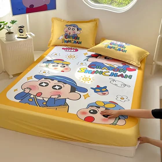 Crayon Shin-Chan lençol infantil, peça única, algodão puro, dormitório, desenho animado, antiderrapante, algodão, capa d