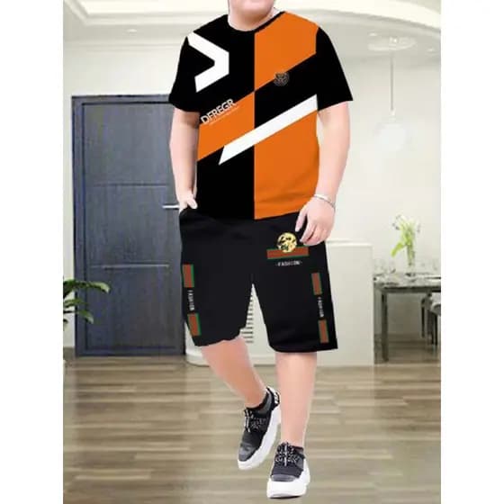 Novo estilo de seda gelo respirável tamanho grande terno masculino de manga curta venda quente cores combinando letras s