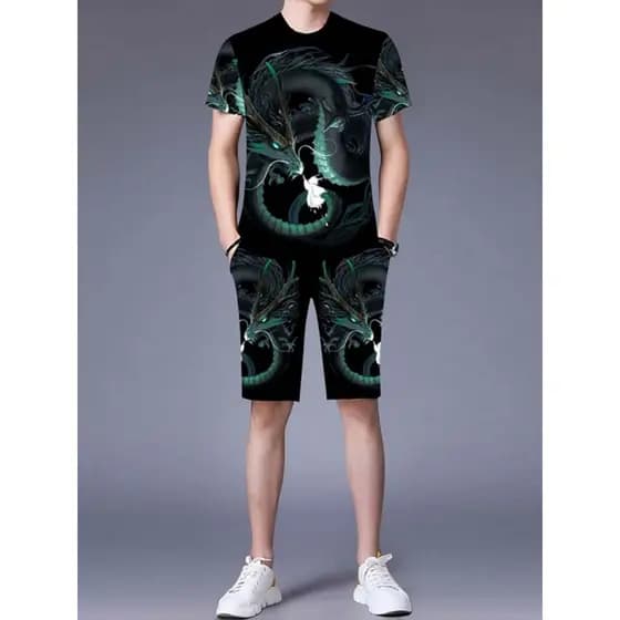 Terno Casual masculino de seda gelo verão camiseta solta terno camiseta Shorts de manga curta roupas esportivas tamanho