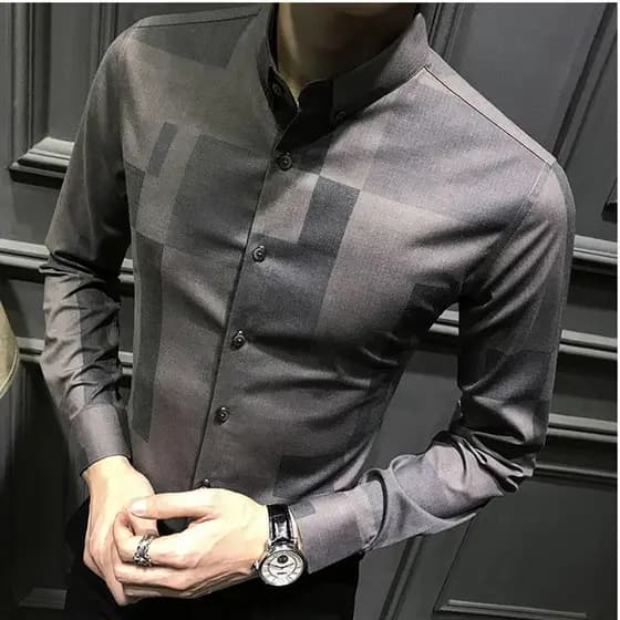Nova xadrez masculina de manga comprida magro-ajuste camisa de negócios moda Casual não-ferro impressão versão coreana n