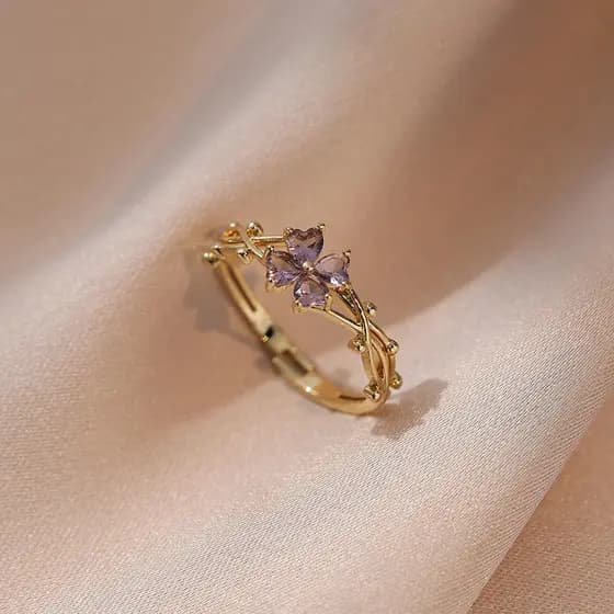 Estilo Coreano Roxo Zircônia Trevo Amor Anel Ajustável Sorte Jóias Presente Para Mulher