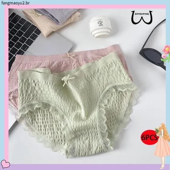ZXYOUPING Kit 6 Feminino E # 39 ; s Renda Pa nties/Sem Costura Antibacteriana Respirável Algodão Calcinha De Cintura Méd