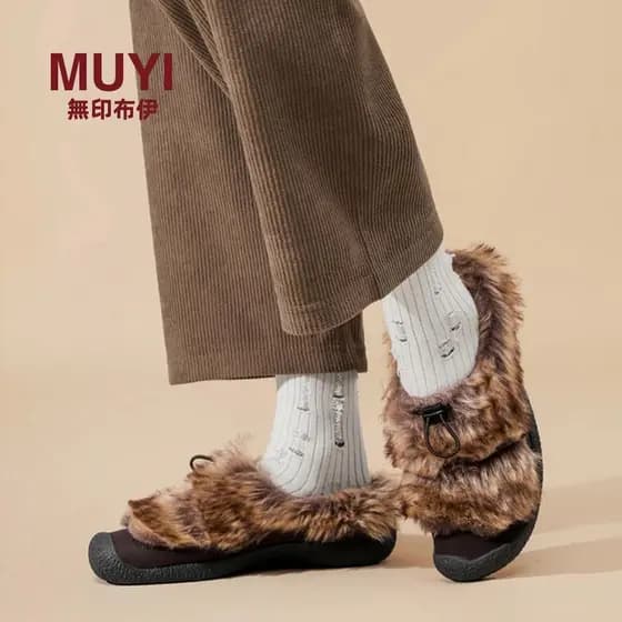 MUJI novo HOWSER III SLIDE feminino ao ar livre confortável deslizamento em sapatos casuais sapatos de algodão Lambshoe