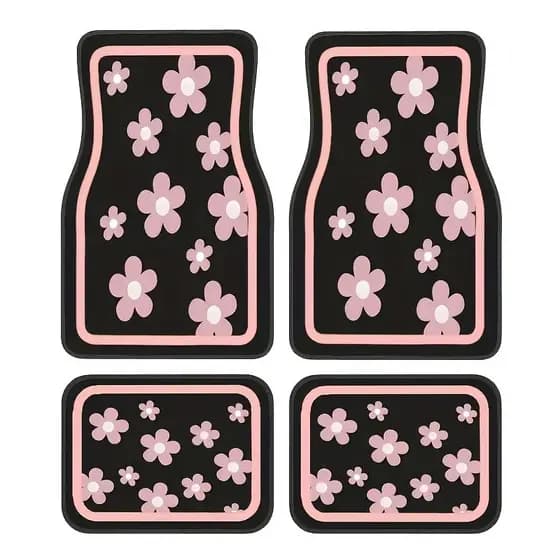 4 peças, tapetes de carro com padrão de flor rosa impressão tapetes universais de carro, acessórios interiores de carro,