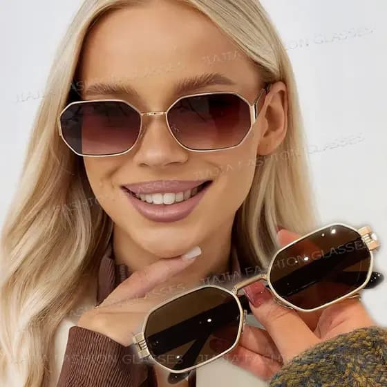 Óculos De Sol De Metal Polígono Quadrado Para Mulheres Homens Retrô Unissex Resistentes A UV