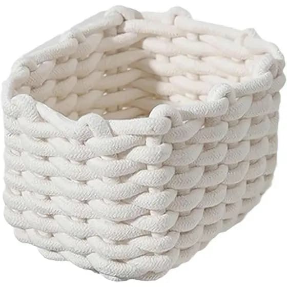 Cesto de Armazenamento de Corda Trançada, Mini Cesto de Armazenamento de Corda, Cesto de Armazenamento de Corda Retangul