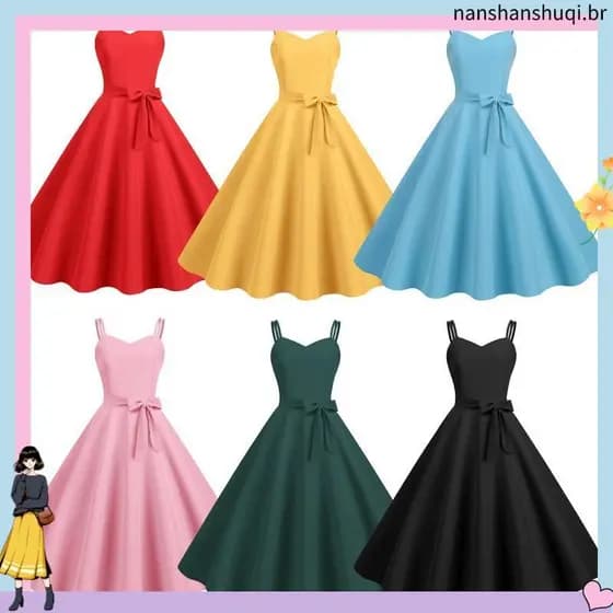 Esparguete Vintage Festa De Verão Elegante Vestido Midi De Cintura Alta Uma Linha