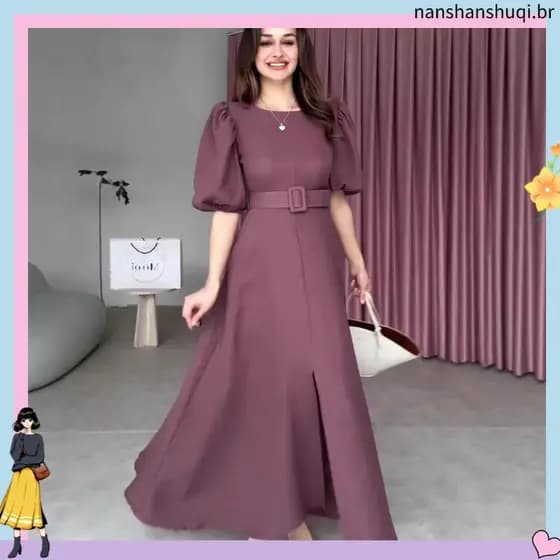 Mulheres E # 39 ; s Elegant Evangélica Fashion Dr ess Com Cinto Ajustável , Abertura Fenda De Manga