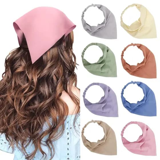 TERSE Conjunto de 8 faixas de cabelo estilo boêmio para mulheres, lenço triangular de chiffon, faixa de cabelo elástica,