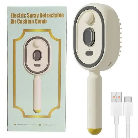 Escova de Massagem Multifuncional com Pulverizador, Tanque de Água Recarregável para Óleos, Recarregável via Tipo-C, Ant