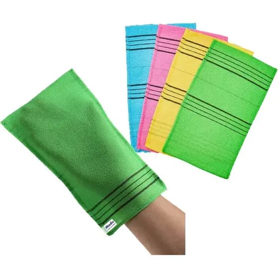 Modu Korean Exfoliating Mitts Large 4PCS (Green, Yellow, Sky Blue, Pink) – Exfoliating Gloves Body Scrubber Italy Towel