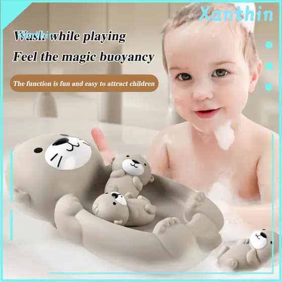 Educational Hole-free Bath Toys 4pcs Otter Floating for Kids – Soft Safe Non-porous Squeeze Toddler Water Play Set Per
