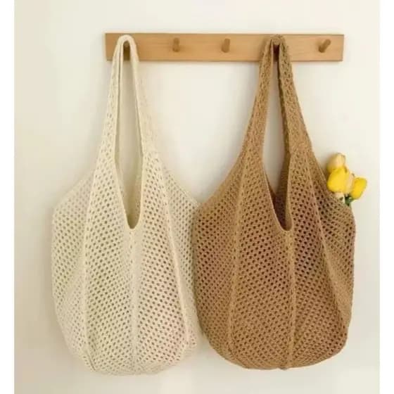 Bolsa Sacola Crochê Artesanal Linda Moda Praia Feminina de Ombro Verão Espaçosa