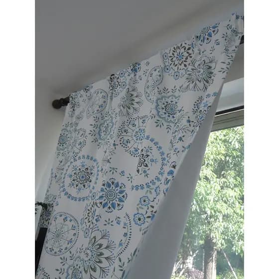 Taobao loja antiga comércio exterior cortinas dobradas físicas primeira classe Blackout estilo étnico fundo branco azul