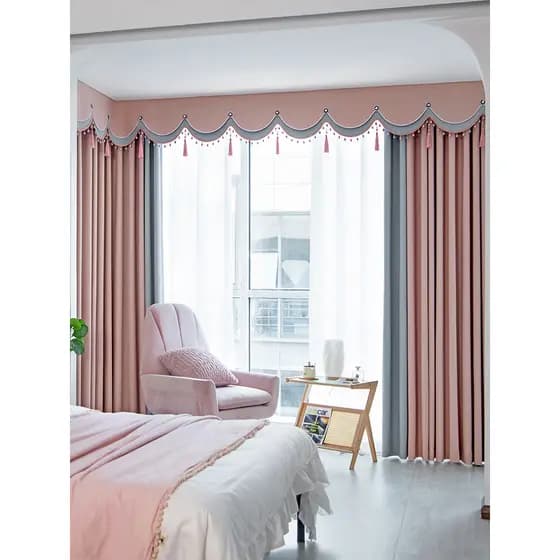 Cortina de quarto estilo princesa, rosa, cinza, Blackout completo, pano de Chenille, simples, moderno, em forma de L, ca