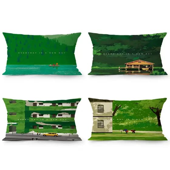 Travesseiro retangular de flanela verde estilo floresta, dupla face, decoração de sofá, sala de estar, casa, travesseiro
